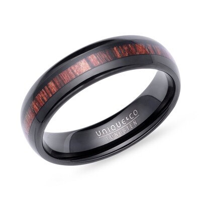 Unique & Co Mens Tungsten Carbide Ring With Wood Inlay And Black IP Plating Size 62