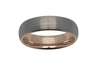 Unique & Co Mens Tungsten Carbide Ring Silver Grey With Rose Gold Plating Size 72