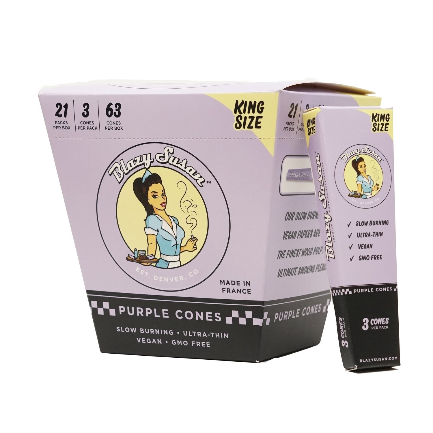 Blazy Susan King Size Purple Pre Rolled Cones 3ct