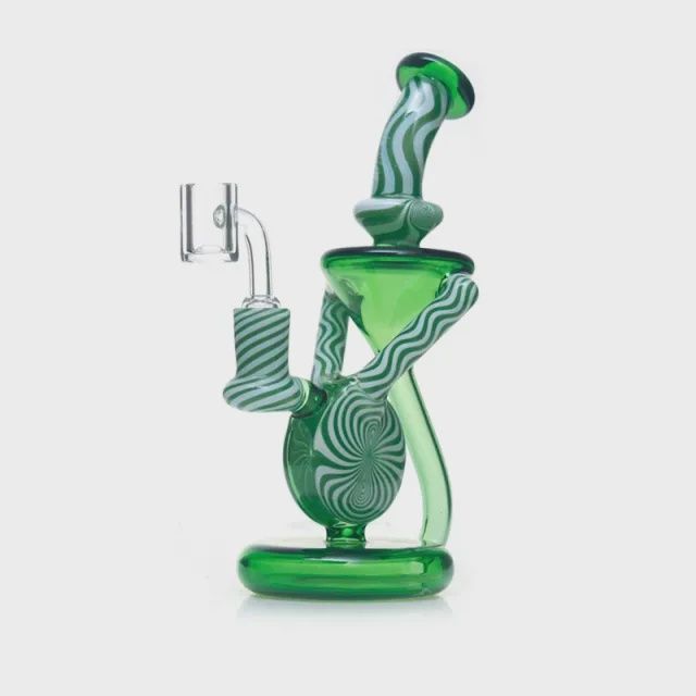 Candy Stripe American Glass Recycler Concentrate rig, Color: Green and White