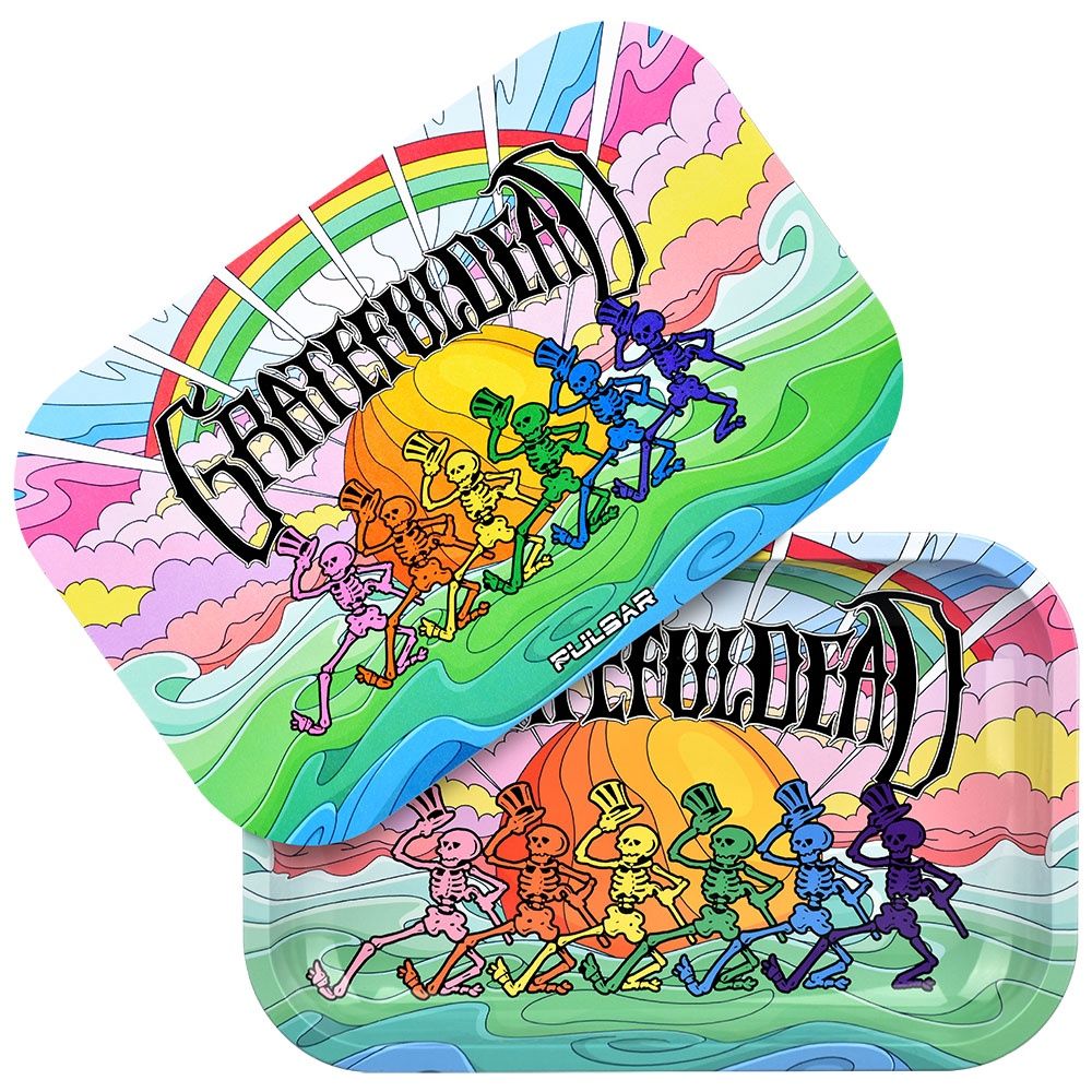 Grateful Dead x Pulsar Metal Rolling Tray w/ lid 11x7, Style: Under The Rainbow