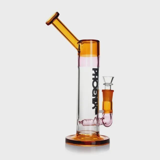 Phoenix Glass 18mm Inline Perc Pipe, Color: Amber and Pink