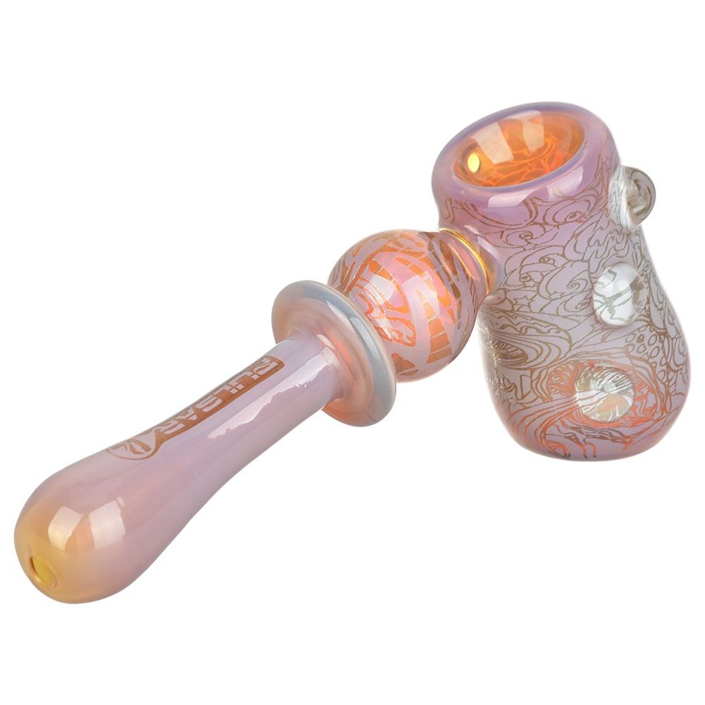 Pulsar Inside Print Glass Hammer Bubbler Melting Shrooms, Color: Amber