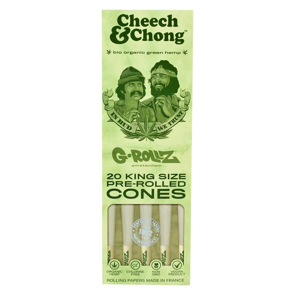 Cheech &amp; Chong™ x G-ROLLZ Organic Hemp Cones 20pc King Size Bio Organic Green Hemp