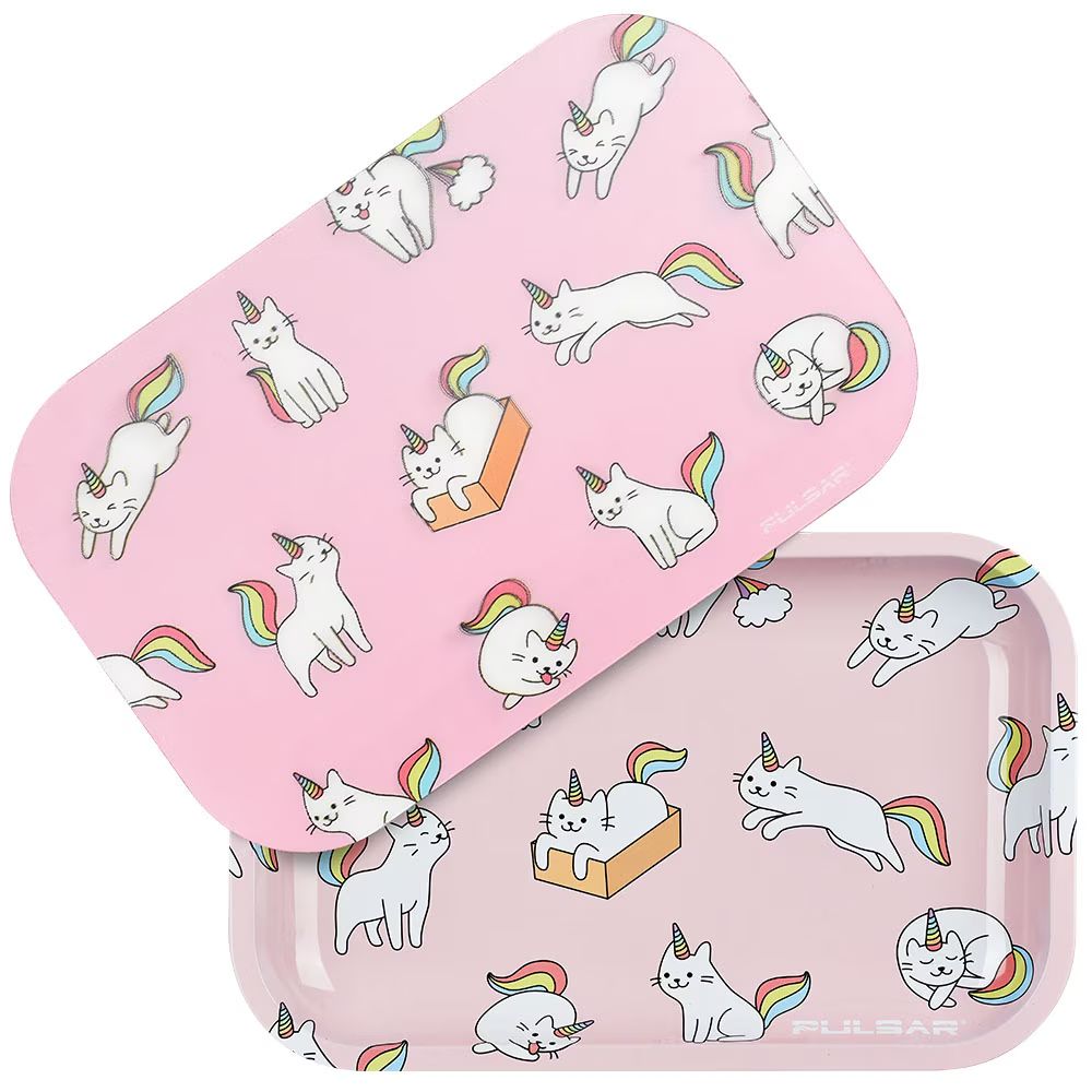 Pulsar Metal Rolling Tray w/ 3D Lid Caticorns 11&quot;x7&quot;