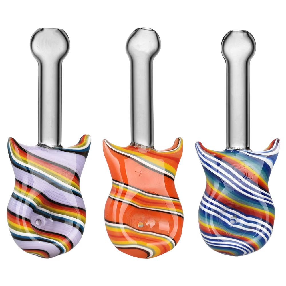 Guitar Candy Stripe Glass Hand Pipe 4.25&quot;