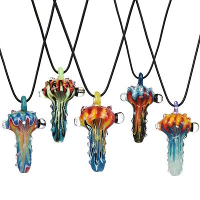 Spoon Pipe Glass Pendant Necklace 2.75&quot;