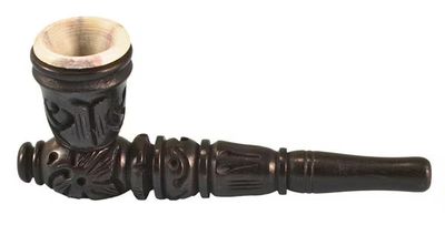 Stone &amp; Carved Wood Hand Pipe