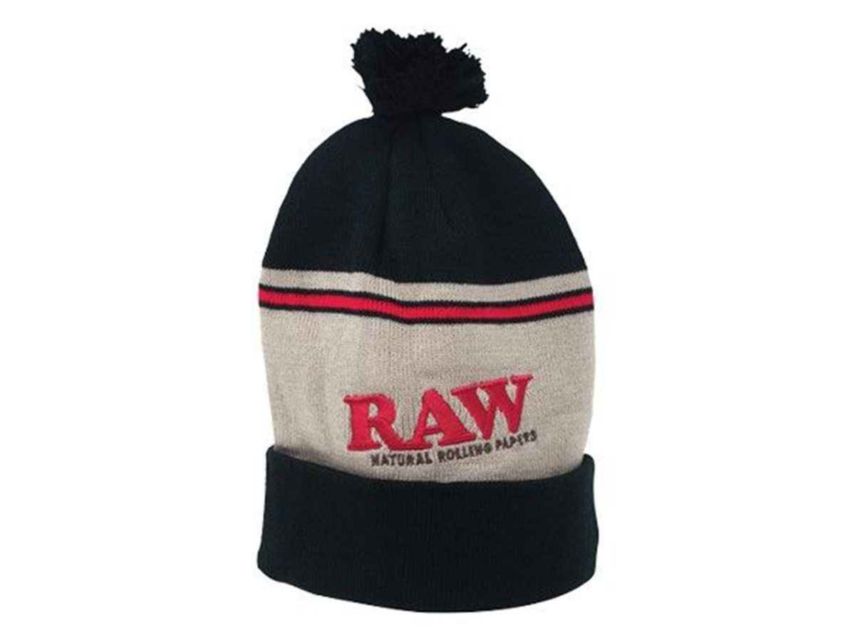 RAW Beanie Hat with Pom Pom - Brown