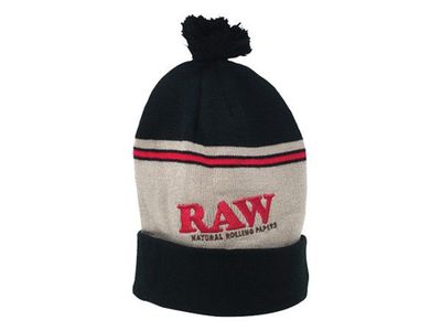 RAW Beanie Hat with Pom Pom - Brown