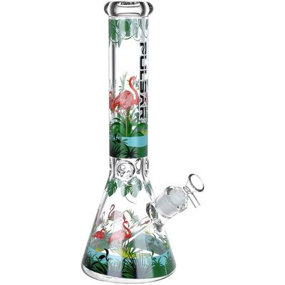 Pulsar Chillin&#39; Flamingos Glass Beaker Water Pipe - Large 14mm F