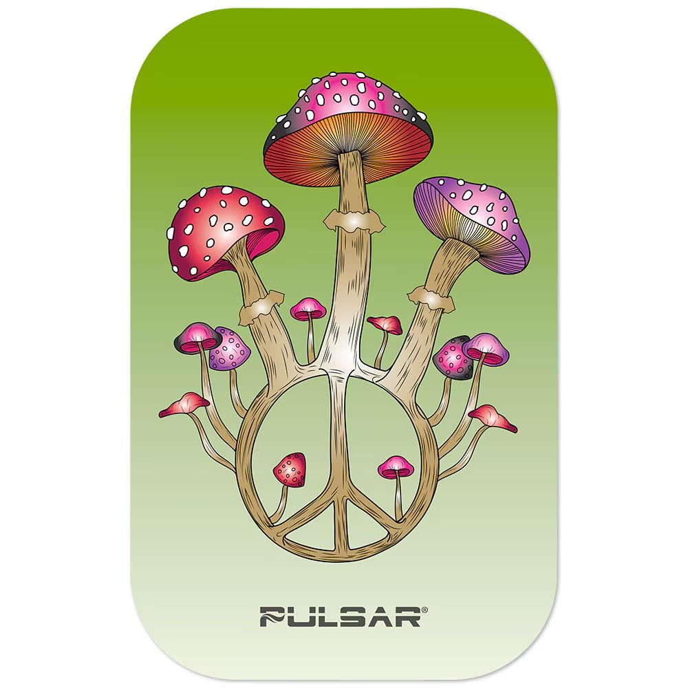 Pulsar Magnetic Rolling Tray Lid Peace N Shrooms 11&quot;x7&quot;