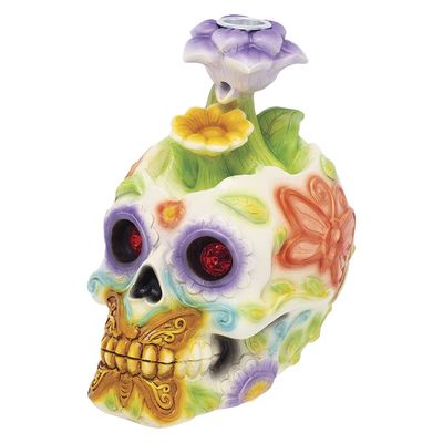 Fujima Crystal-Eyed Floral Skull Backflow Cone Incense Burner