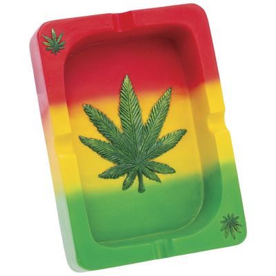 Fujima Rasta Hemp Leaf Playing Card Ashtray 5.3&quot; x 3.8&quot;