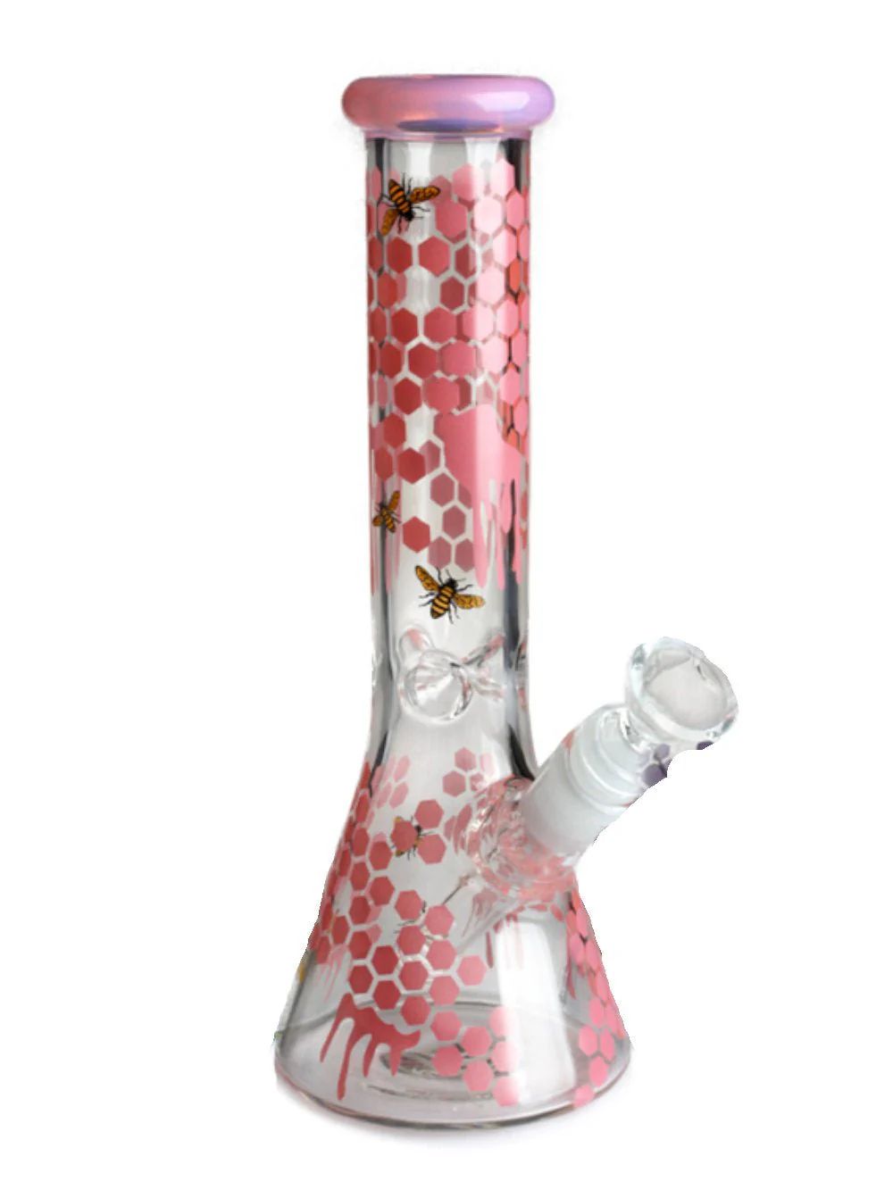 Honeycomb Beaker Bong 10 Inch - 5mm Thick Glass Water Pipe, Color: Pink