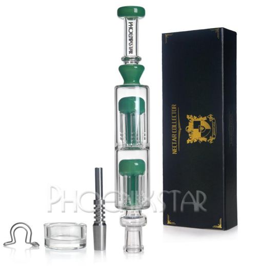Dual Perc Glass Nectar Collector, Color: Green