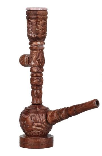 Carved Adjustable Wooden Pipe w/ Stone Bowl