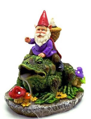 Gnome Riding Frog Backflow Burner