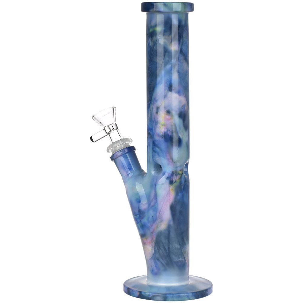 Marbled Straight Tube Glass Water Pipe 10.75&quot; 14mm F, Color: Blue