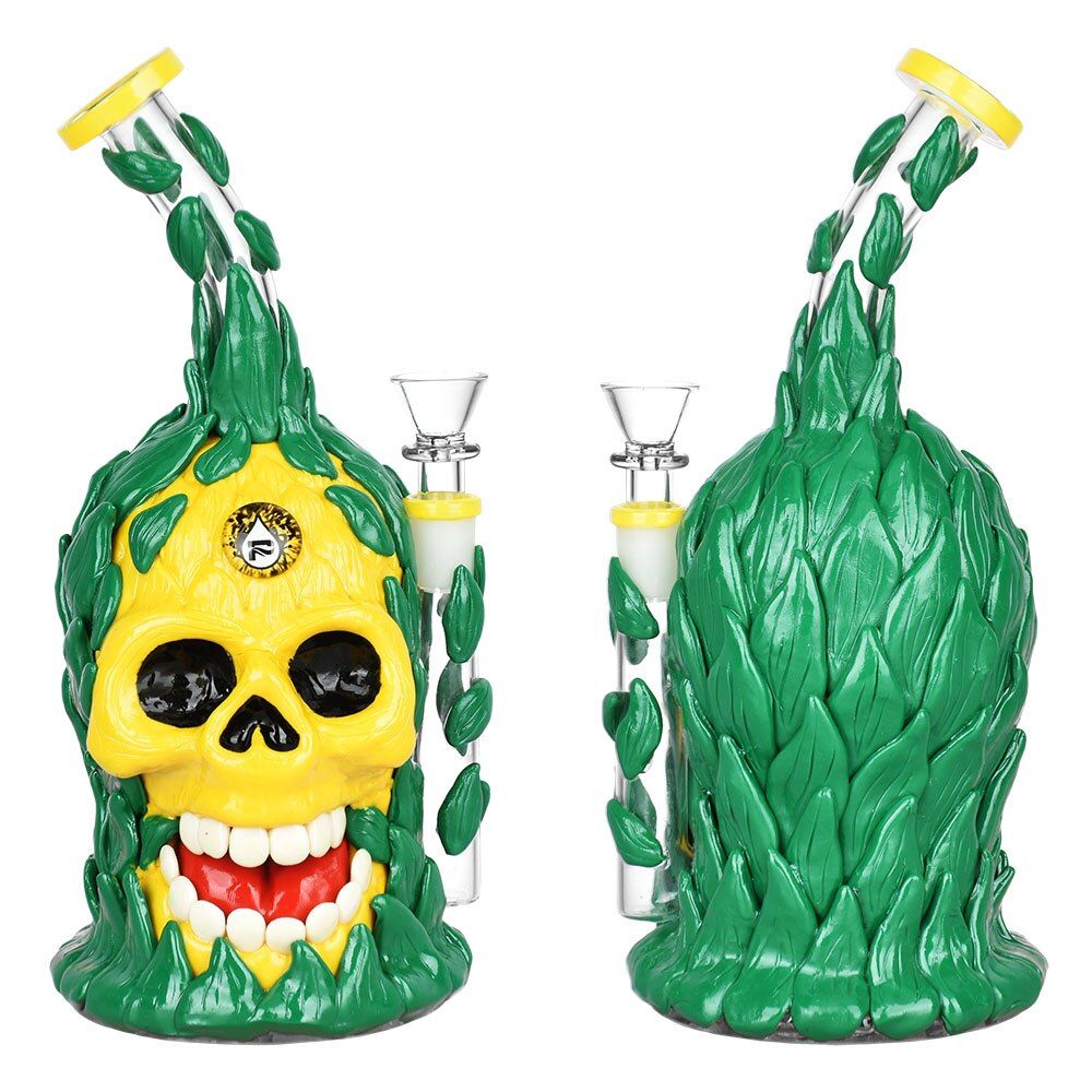 Pulsar Skull Pineapple Water Pipe 10&quot; 14mm F (Glows in the Dark)