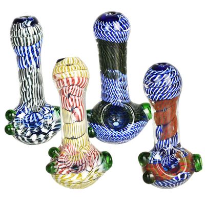 Twisted Rope Stack Glass Spoon Pipe with Marbles 3.5&quot;