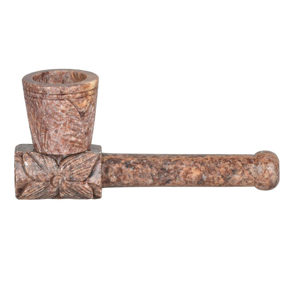 Carved Flower Chimney Stone Hand Pipe 3.5&quot;