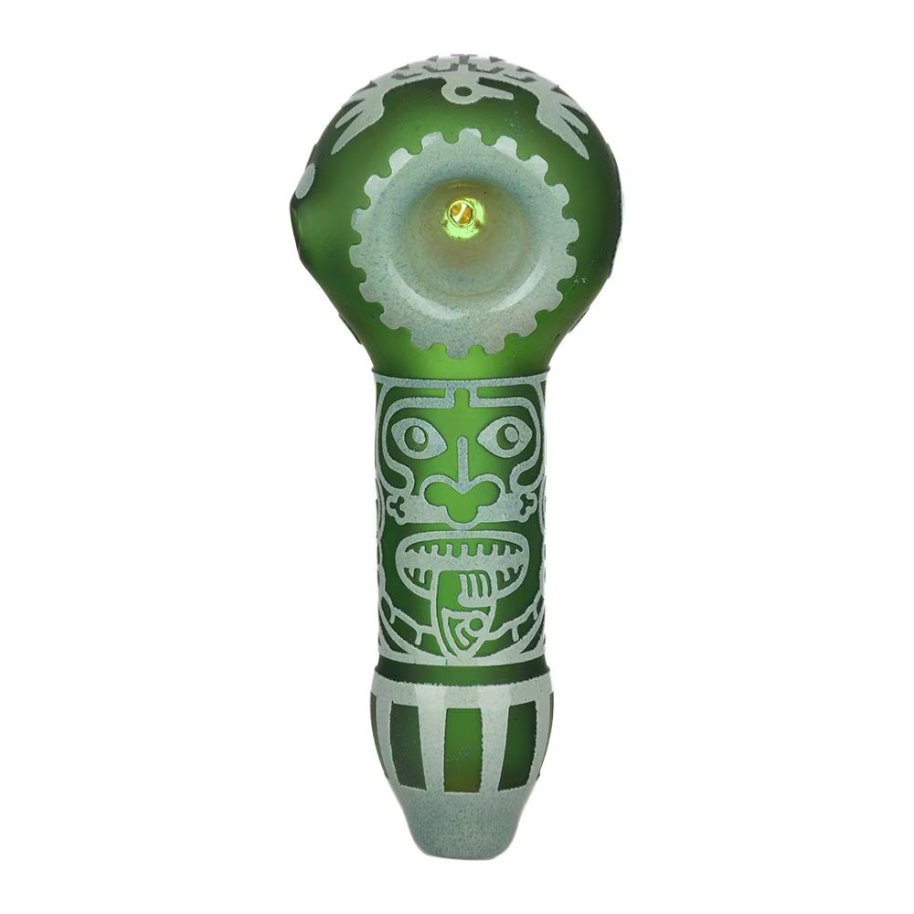 Milkyway Maya Face Sandblasted Glass Spoon Pipe 4.5&quot;