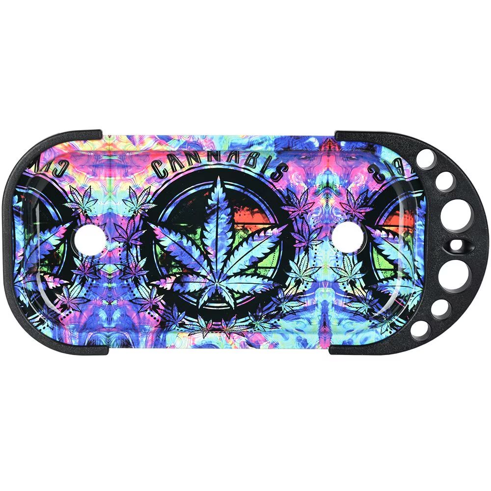 Rolling Console - Elevated Metal Rolling Tray &amp; Cone Loader Kit - Tie Dye Leaf 9.25&quot;x4.2&quot;