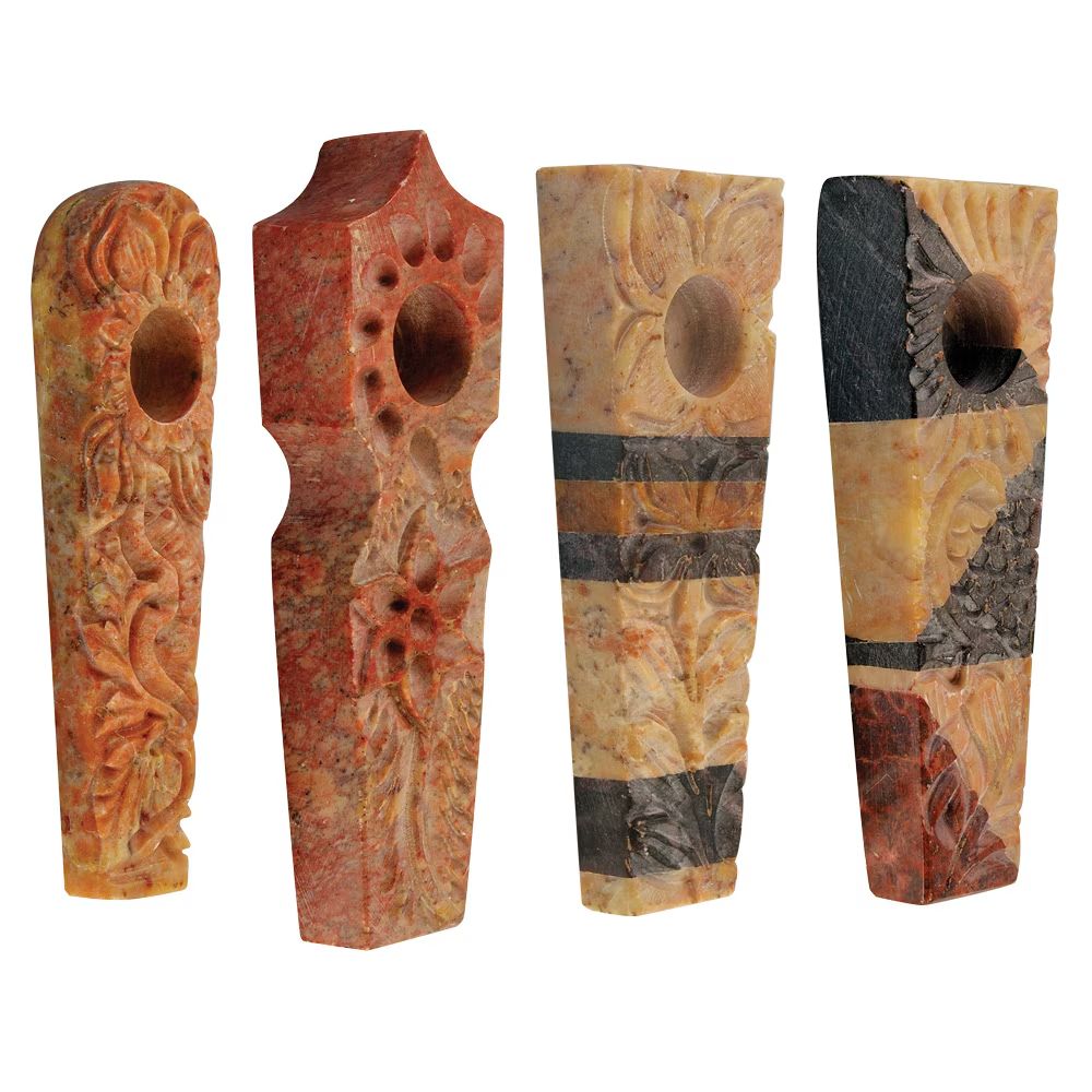 Carved Marbled Stone Hand Pipe  3&quot;