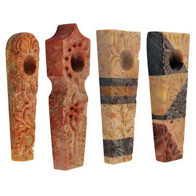 Carved Marbled Stone Hand Pipe  3&quot;