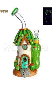Unique Cactus Cottage Bong - Hand-Painted Glass Water Pipe