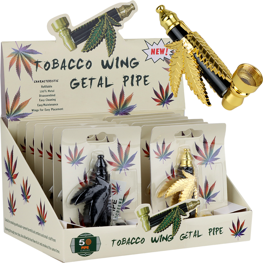 3.5&quot; |  Getal Pipe | Metal Wings | Hemp Leaf Pipe w/screens