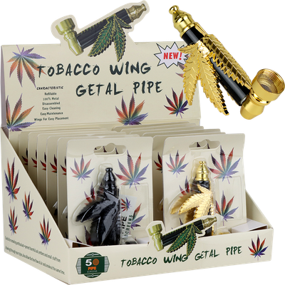 3.5&quot; |  Getal Pipe | Metal Wings | Hemp Leaf Pipe w/screens