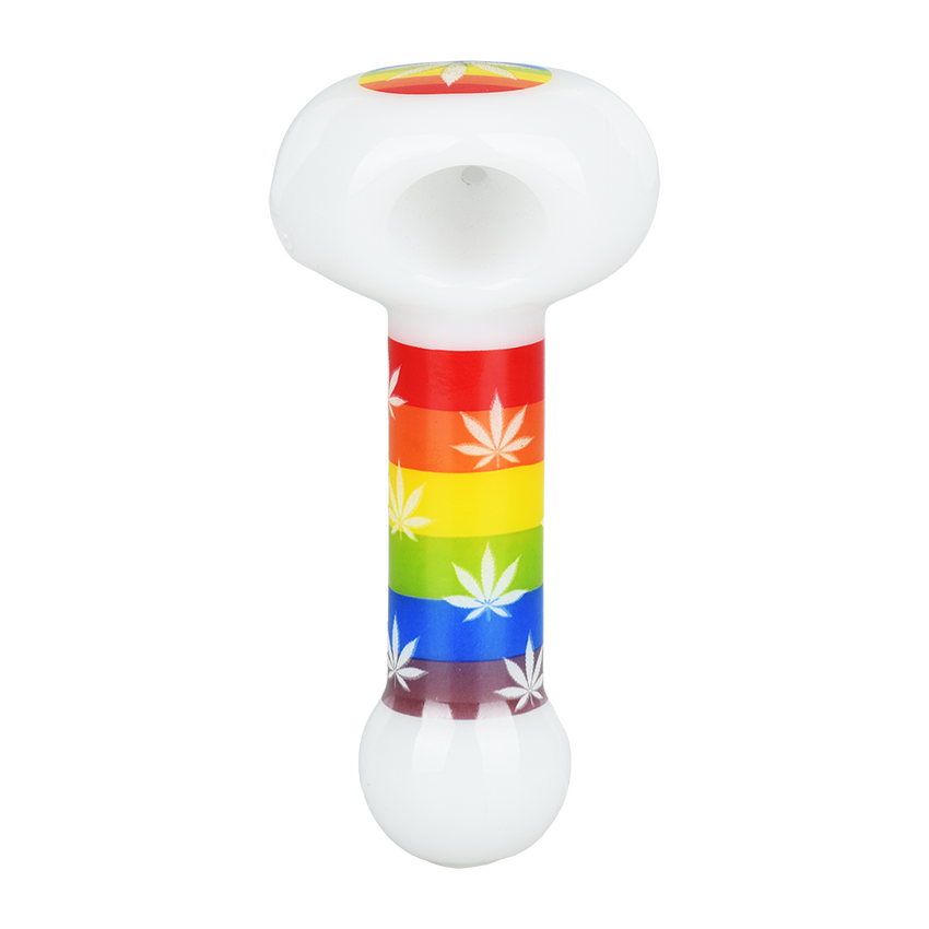 Pride Rainbow Hemp Leaf Glow Glass Spoon Pipe | 4.75&quot;