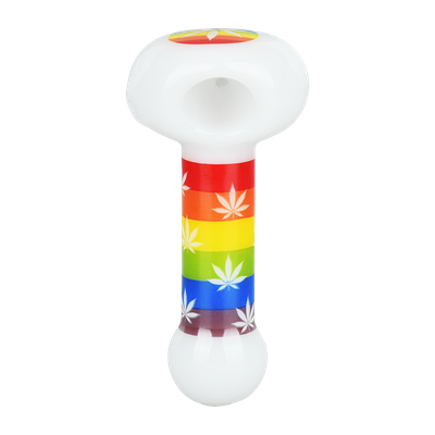 Pride Rainbow Hemp Leaf Glow Glass Spoon Pipe | 4.75&quot;
