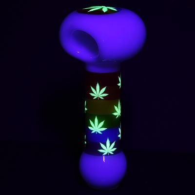 Pride Rainbow Hemp Leaf Glow Glass Spoon Pipe | 4.75&quot;