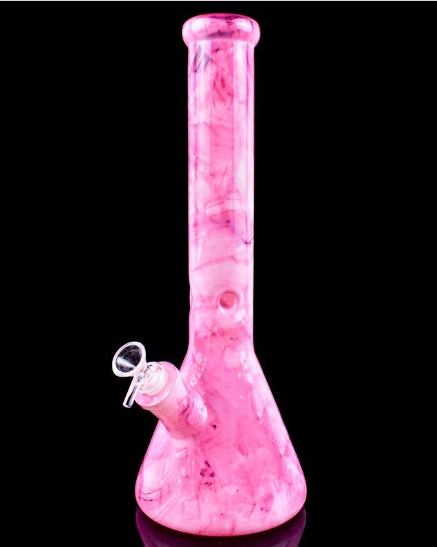 16" Rainbow Marble Beaker Bong, Color`: Pink
