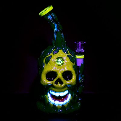 Pulsar Skull Pineapple Water Pipe 10" 14mm F (Glows in the Dark)