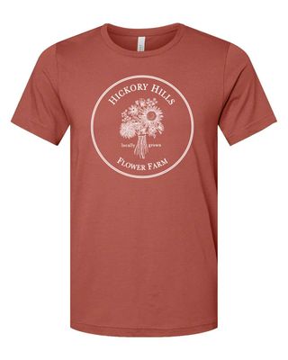 Reddish, pinkish terracotta t-shirt with white logo
