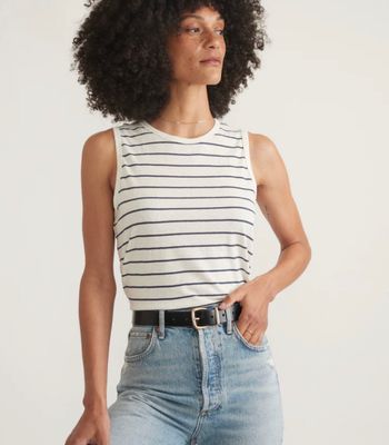 Marine Layer Hemp Cotton Tank in Black &amp; White Stripe