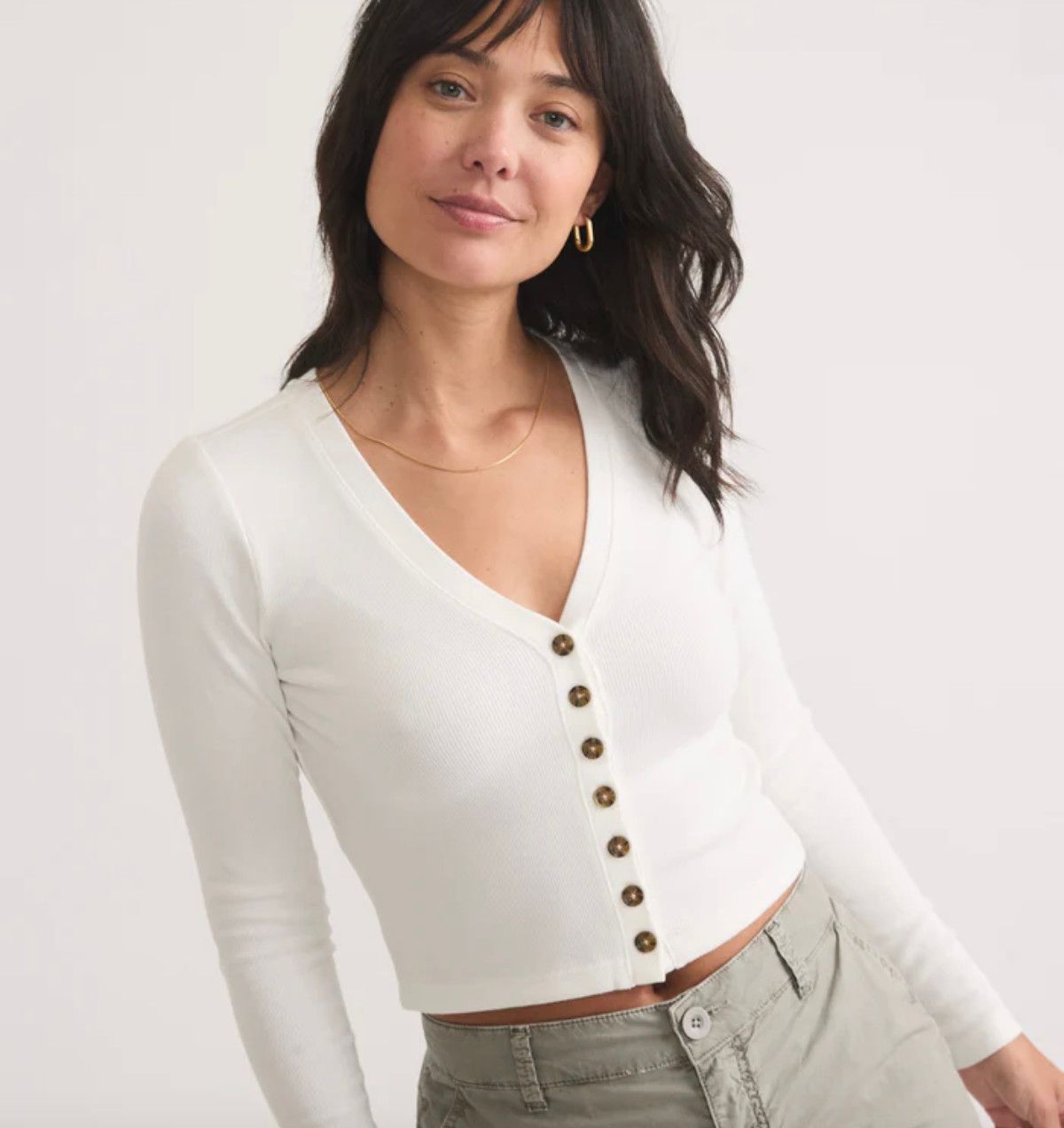 Lexi Rib Sun-In Button Through Top - White