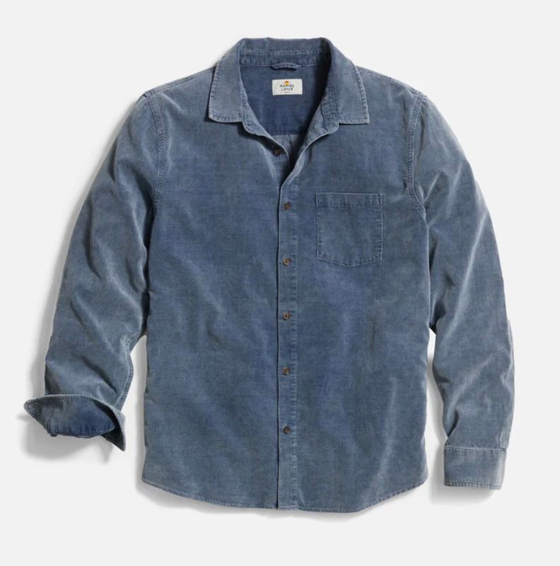 Marine Layer Lightweight Corduroy Shirt in Indigo