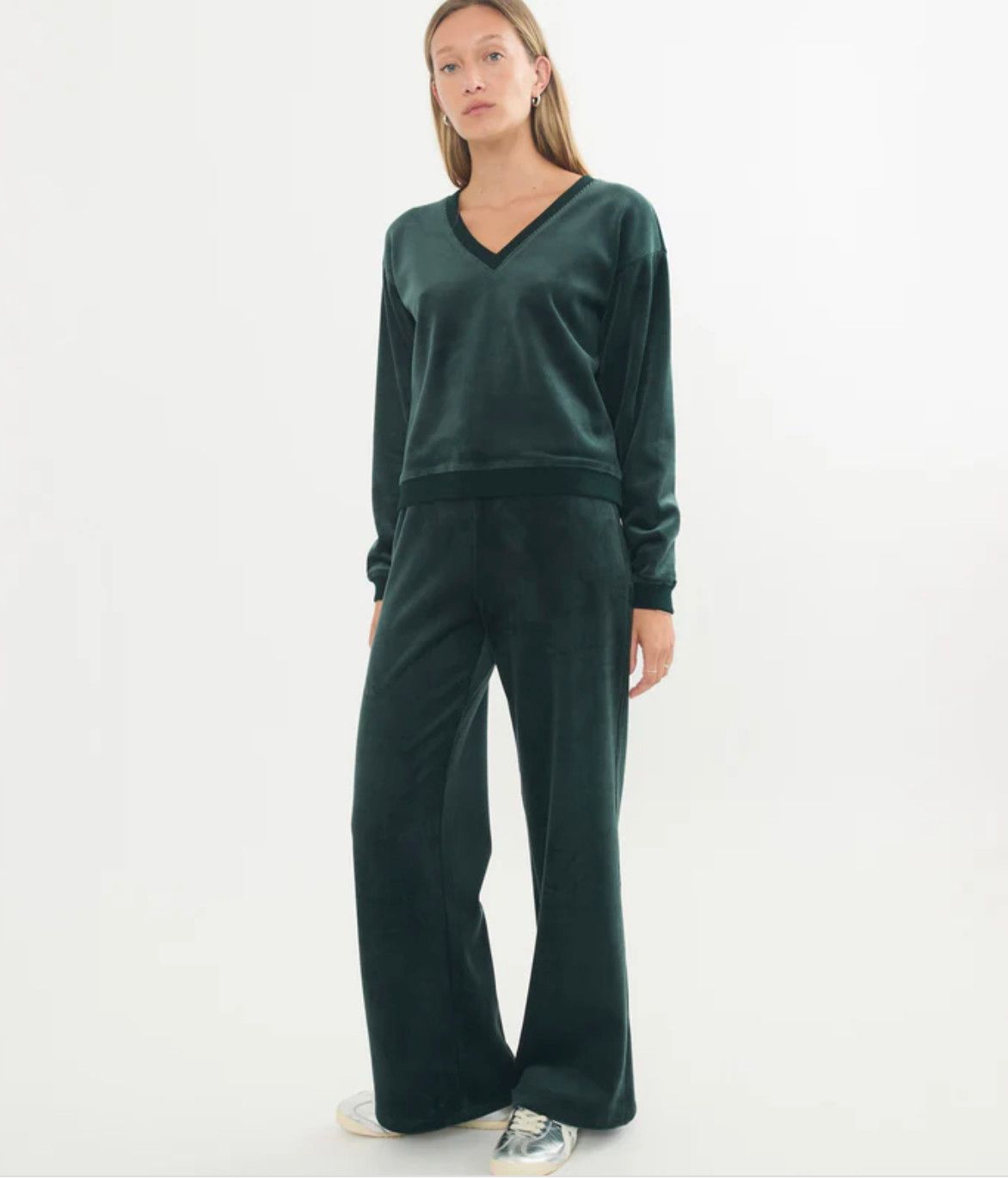 Velour Corduroy Wide Leg Pant-Green Gables