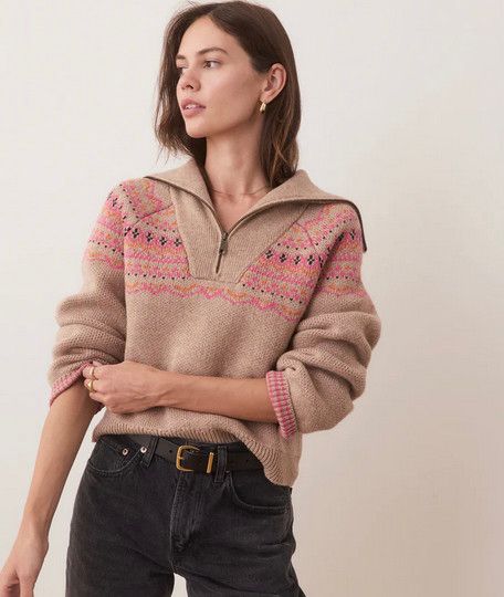 Marine Layer Archive Whitney Quarter Zip Sweater - Camel