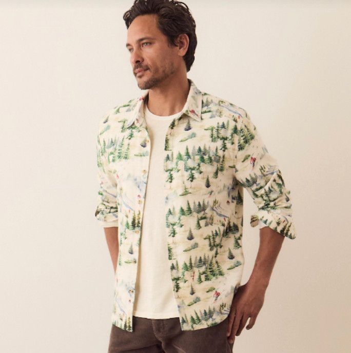 Marine Layer Archive Slope Stretch Selvage Shirt - Ski Mtn Print