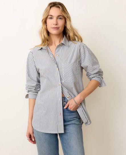 Jane Relaxed Shirt in Cali Poplin-Midnight Stripe