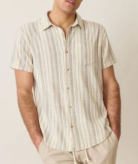 Classic Stretch Salvage Shirt-Cream/Olive Stripe