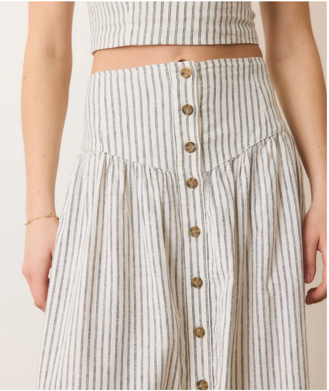 Jade Button Through Skirt Cream/Navy Stripe