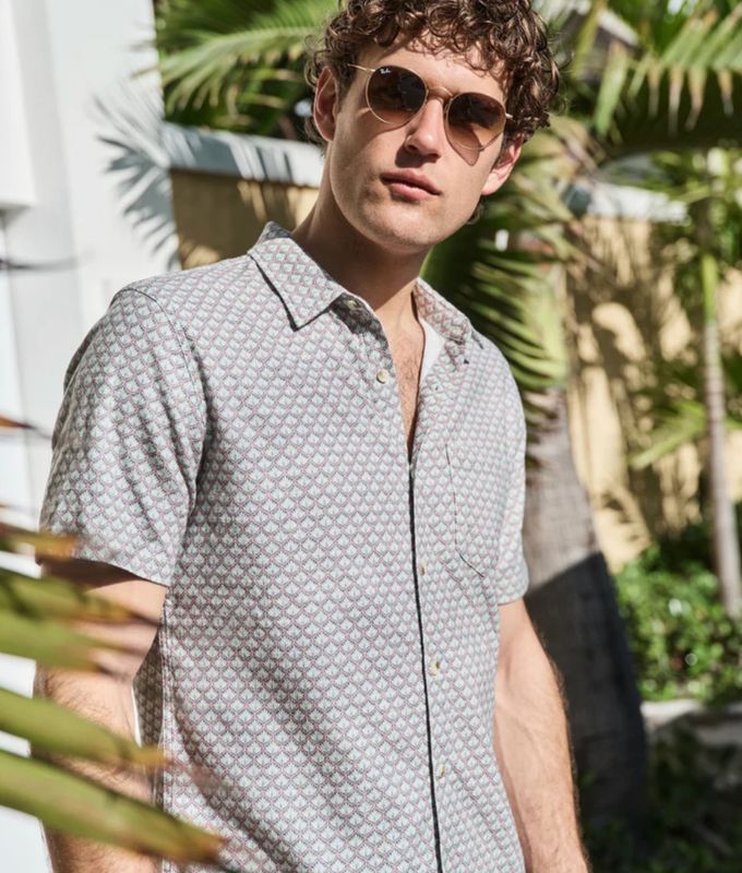 Marine Layer Classic Stretch Selvage Shirt in Aqua Agave
