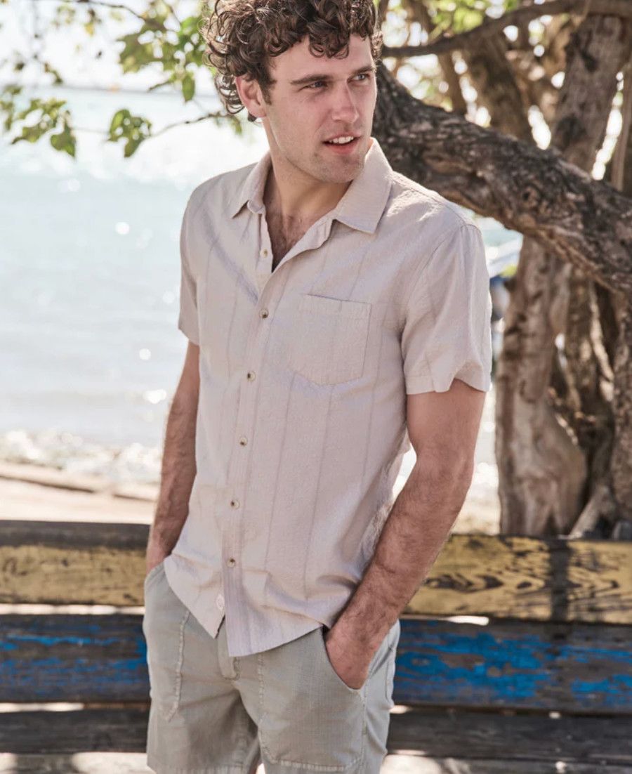Marine Layer Seersucker Classic Shirt in Parchment